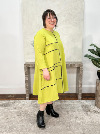 A-Line Dress with Contrast Accents, Lime/Black