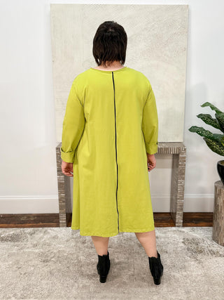 A-Line Dress with Contrast Accents, Lime/Black