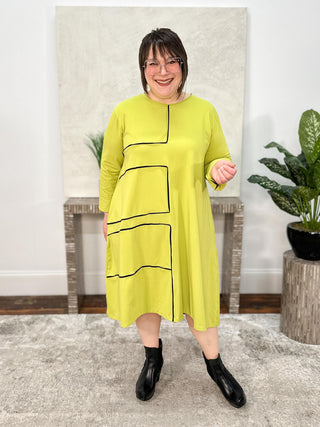 A-Line Dress with Contrast Accents, Lime/Black