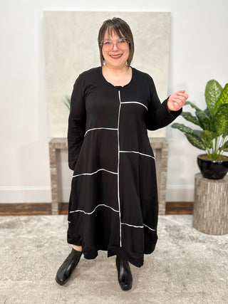 A-Line Dress with Contrast Accents, Black/White