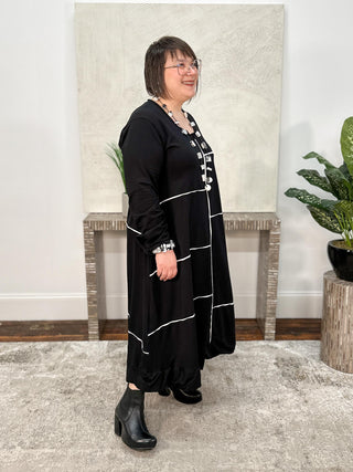 A-Line Dress with Contrast Accents, Black/White