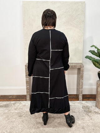 A-Line Dress with Contrast Accents, Black/White