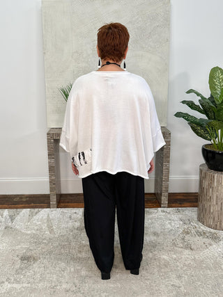 Bread & Butter Applique Detail Lightweight Sweater Top, White - Statement Boutique