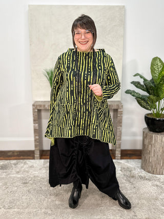 Boat Neck Flare Top with Pockets, Black/Lime