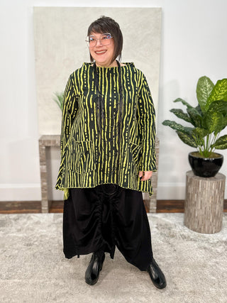 Boat Neck Flare Top with Pockets, Black/Lime