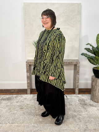 Boat Neck Flare Top with Pockets, Black/Lime