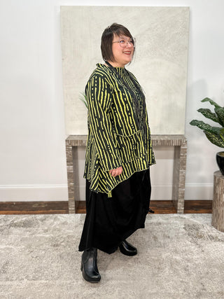 Boat Neck Flare Top with Pockets, Black/Lime