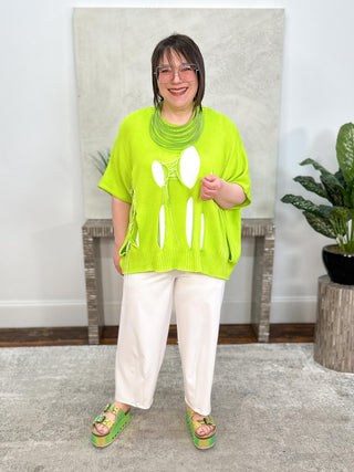 Bread & Butter Cut-Out Sweater with Stitch Detail, Lime - Statement Boutique