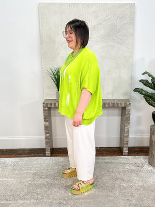 Bread & Butter Cut-Out Sweater with Stitch Detail, Lime - Statement Boutique
