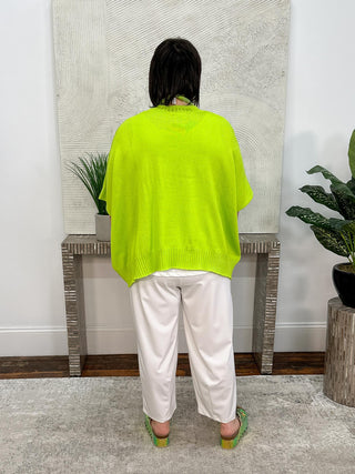 Bread & Butter Cut-Out Sweater with Stitch Detail, Lime - Statement Boutique