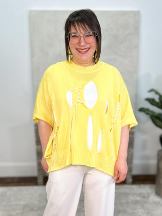 Bread & Butter Cut-Out Sweater with Stitch Detail, Yellow - Statement Boutique