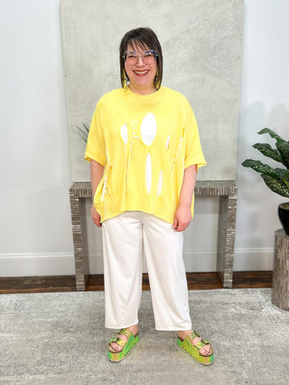 Bread & Butter Cut-Out Sweater with Stitch Detail, Yellow - Statement Boutique