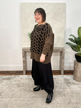 Open Knit Sweater Top, Brown/Black