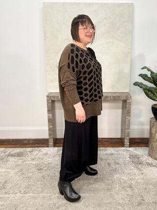 Open Knit Sweater Top, Brown/Black
