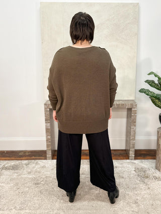 Open Knit Sweater Top, Brown/Black