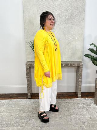 Bread & Butter Oversized Raglan Tunic with Cinch Detail, Yellow - Statement Boutique