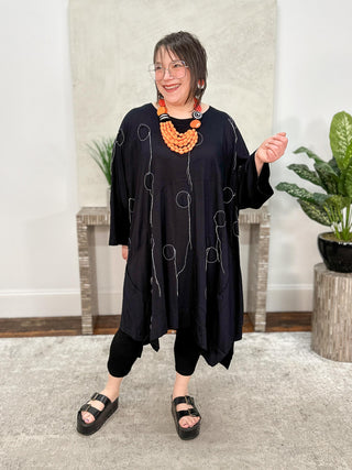 Bread & Butter Oversized Tunic with Circles Stitch Detail, Black - Statement Boutique