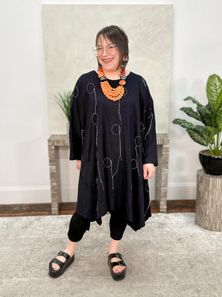 Bread & Butter Oversized Tunic with Circles Stitch Detail, Black - Statement Boutique
