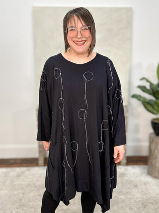 Bread & Butter Oversized Tunic with Circles Stitch Detail, Black - Statement Boutique