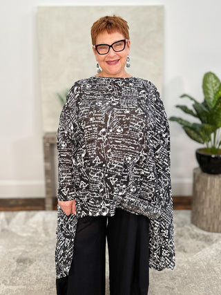 Recycle Print Oversized Top with Bottle Detail, Black/White