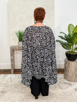 Recycle Print Oversized Top with Bottle Detail, Black/White