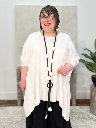 Bread & Butter Y-Shape Leather Dot Necklace, Black/White - Statement Boutique