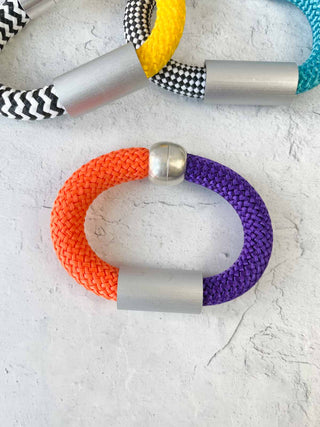 Christina Brampti Mixed Cord & Aluminum Magnet Bracelet, Orange/Purple - Statement Boutique