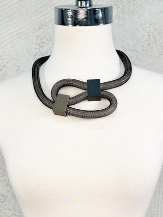 Mesh Tube S Design Necklace, Bronze/Black