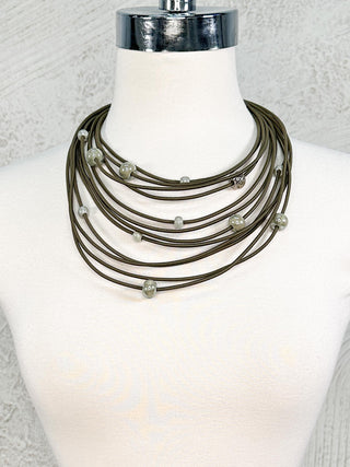 Multi Strand Ceramic Bead Necklace, Olive