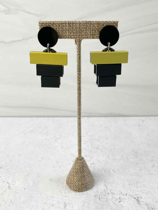 Aluminum Bar Pyramid Drop Earrings, Yellow/Black