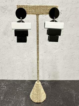 Christina Brampti Aluminum Bar Pyramid Drop Earrings, White/Black - Statement Boutique