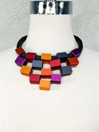 Christina Brampti Aluminum Cube Pyramid Necklace, Purple Orange Mix - Statement Boutique
