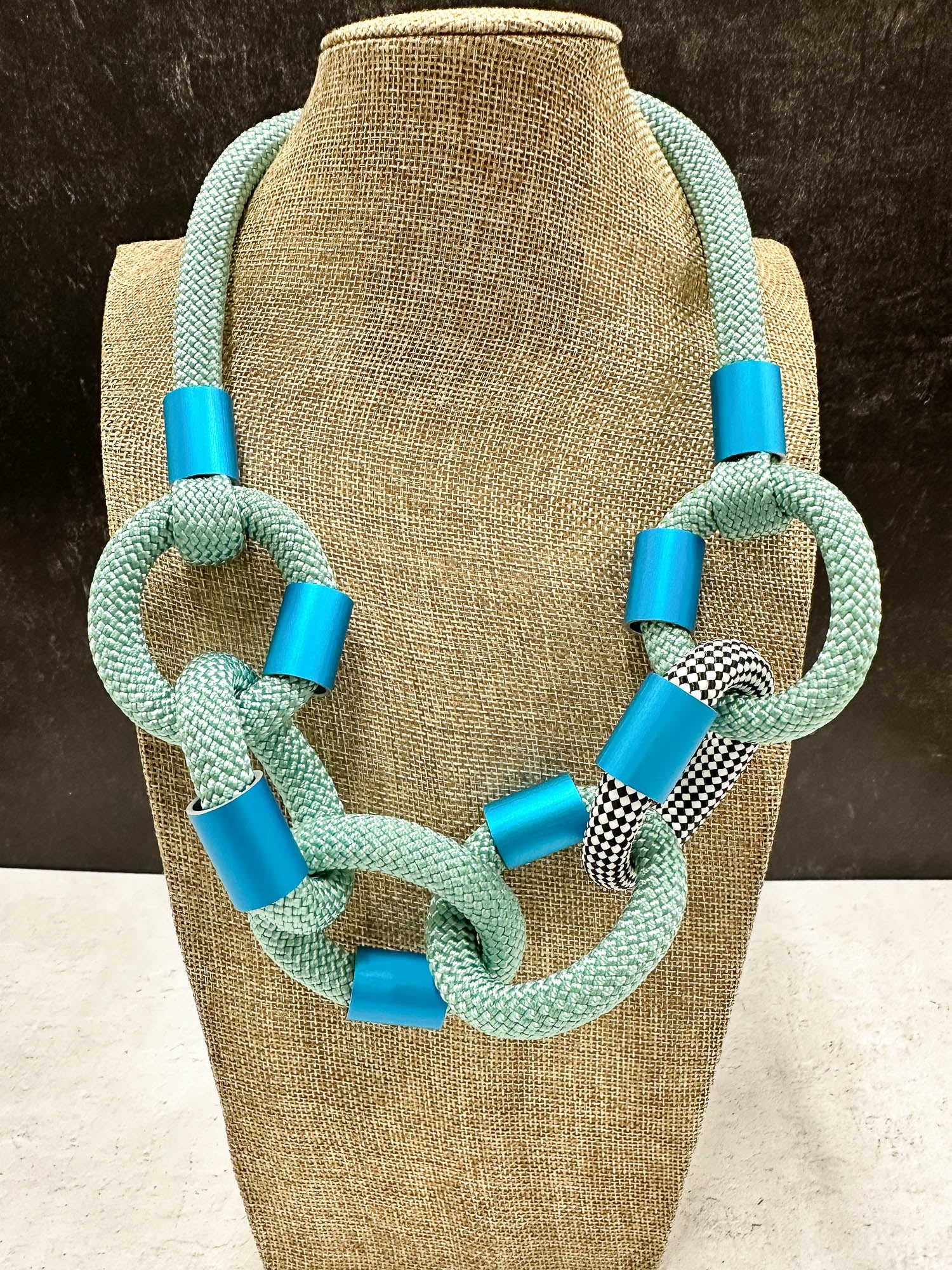 Cord & Aluminum Link Necklace, Turquoise/Blue