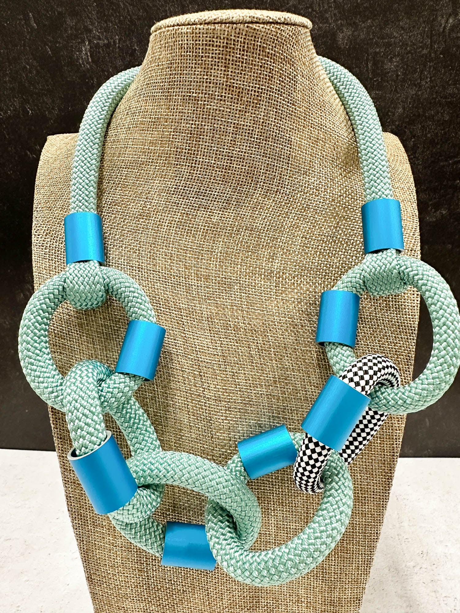 Cord & Aluminum Link Necklace, Turquoise/Blue