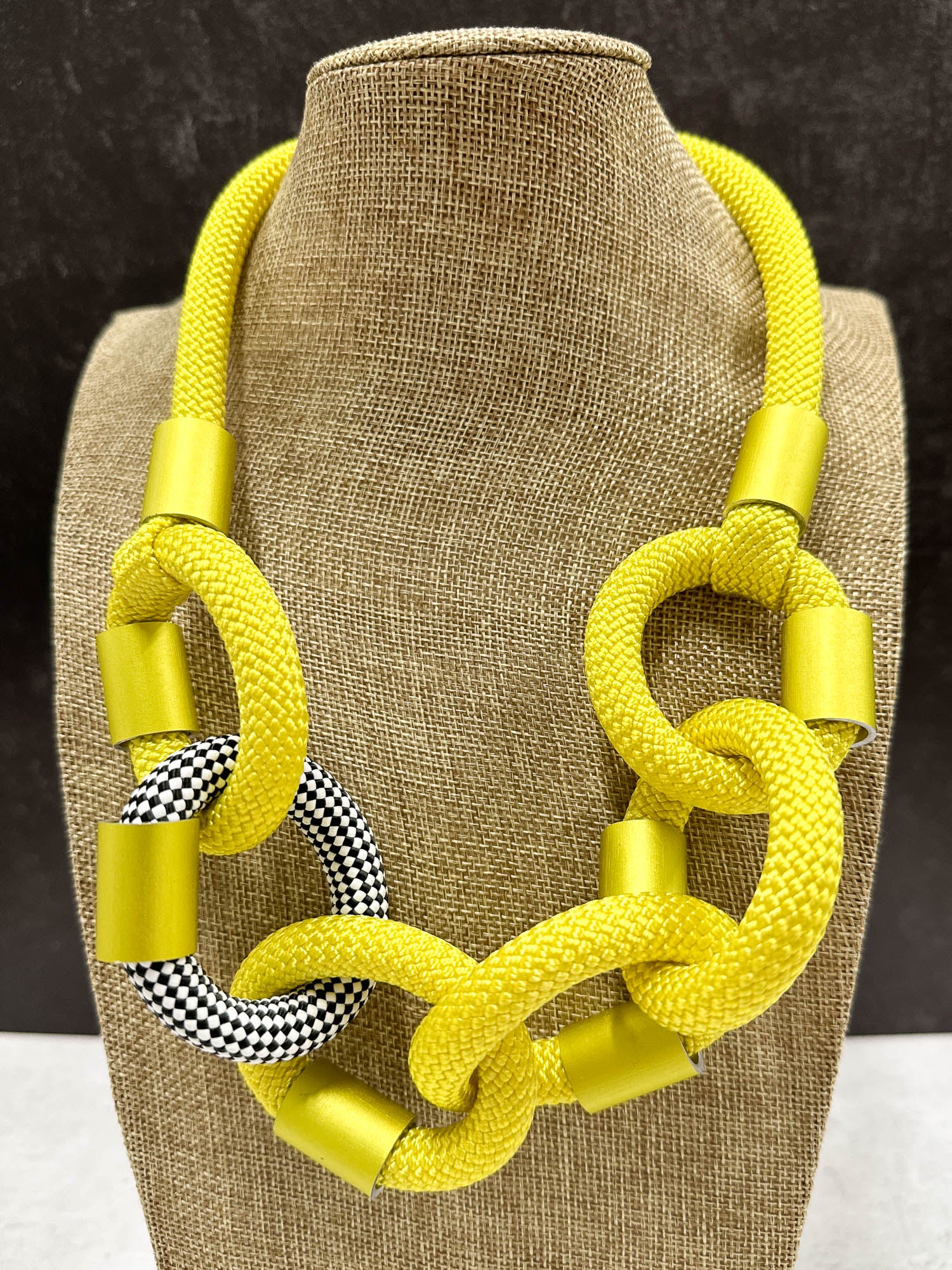 Cord & Aluminum Link Necklace, Yellow