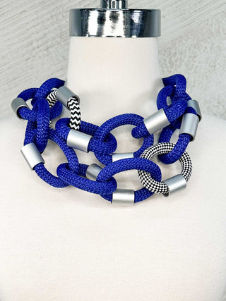 Christina Brampti Double Strand Cord & Aluminum Link Necklace, Blue - Statement Boutique