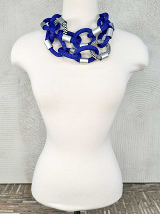 Christina Brampti Double Strand Cord & Aluminum Link Necklace, Blue - Statement Boutique