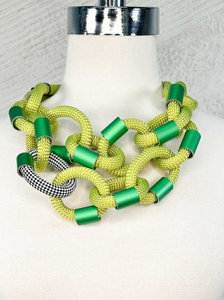 Christina Brampti Double Strand Cord & Aluminum Link Necklace, Lime - Statement Boutique