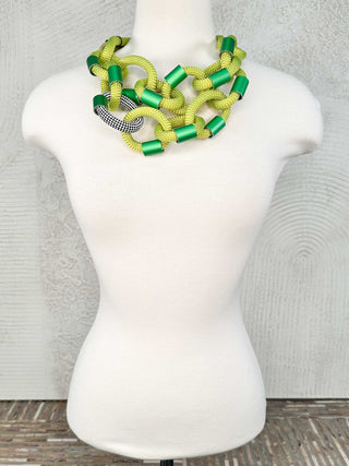 Christina Brampti Double Strand Cord & Aluminum Link Necklace, Lime - Statement Boutique