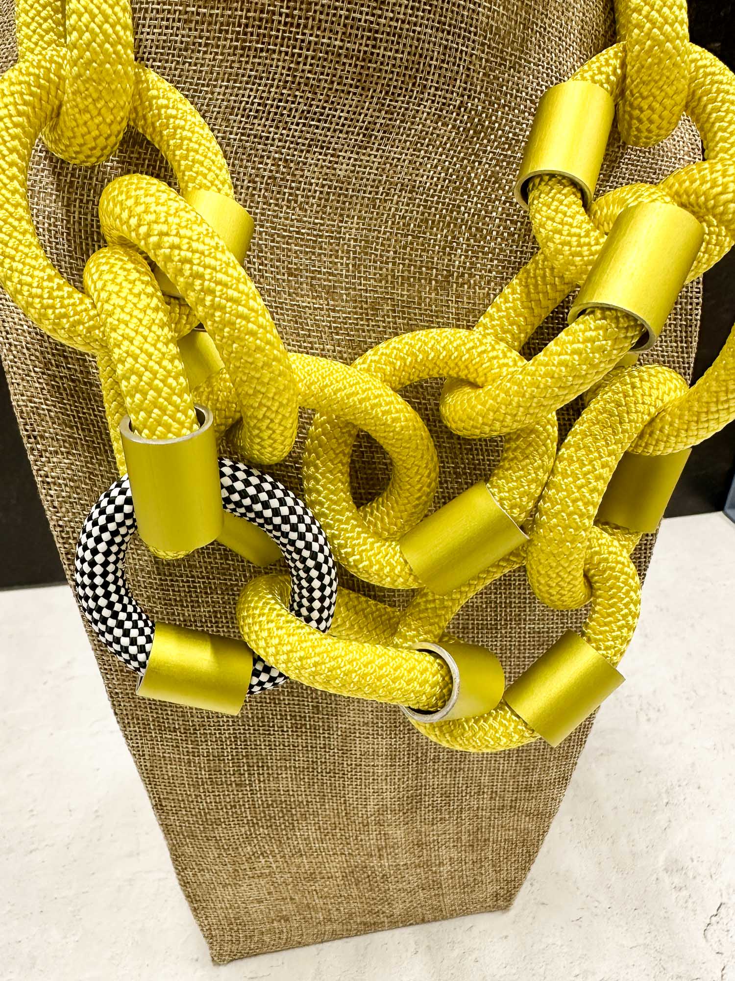Double Strand Cord & Aluminum Link Necklace, Yellow