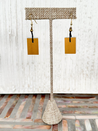 Small Rectangular Aluminum Drop Earrings, Matte Gold