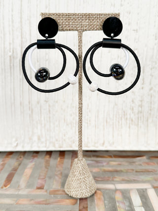 Cord Loops & Ceramic Bead Earrings, Black