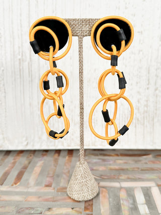 Elastic Cord Drop Post Earrings, Ochre
