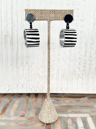 Aluminum Hoop Drop Earrings, BW Stripe