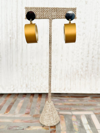 Aluminum Hoop Drop Earrings, Matte Gold
