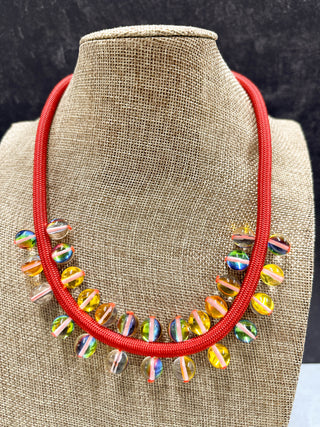 Christina Brampti Glass Beads on Cord Necklace, Red - Statement Boutique