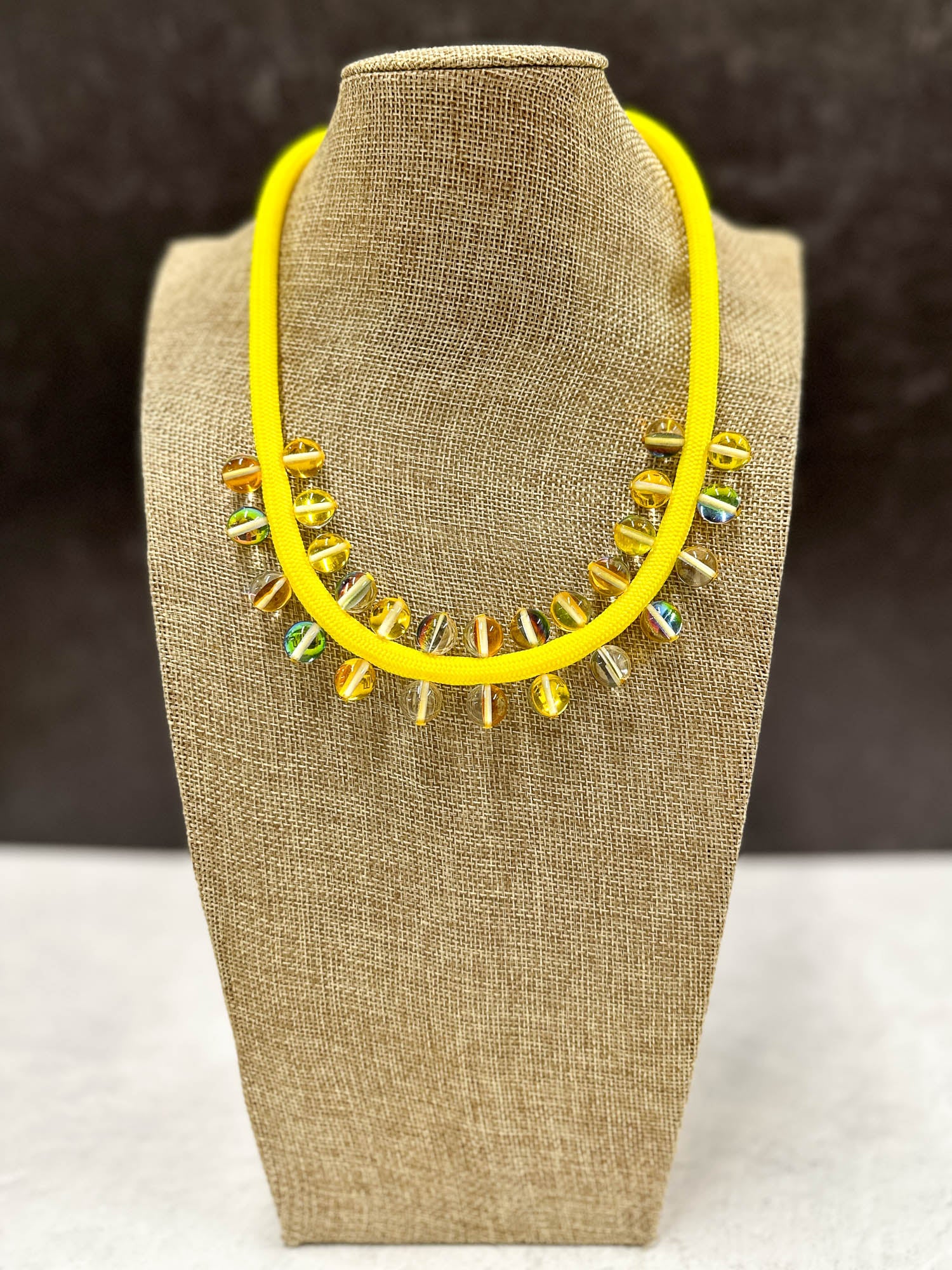 Glass Beads on Cord Necklace, Yellow