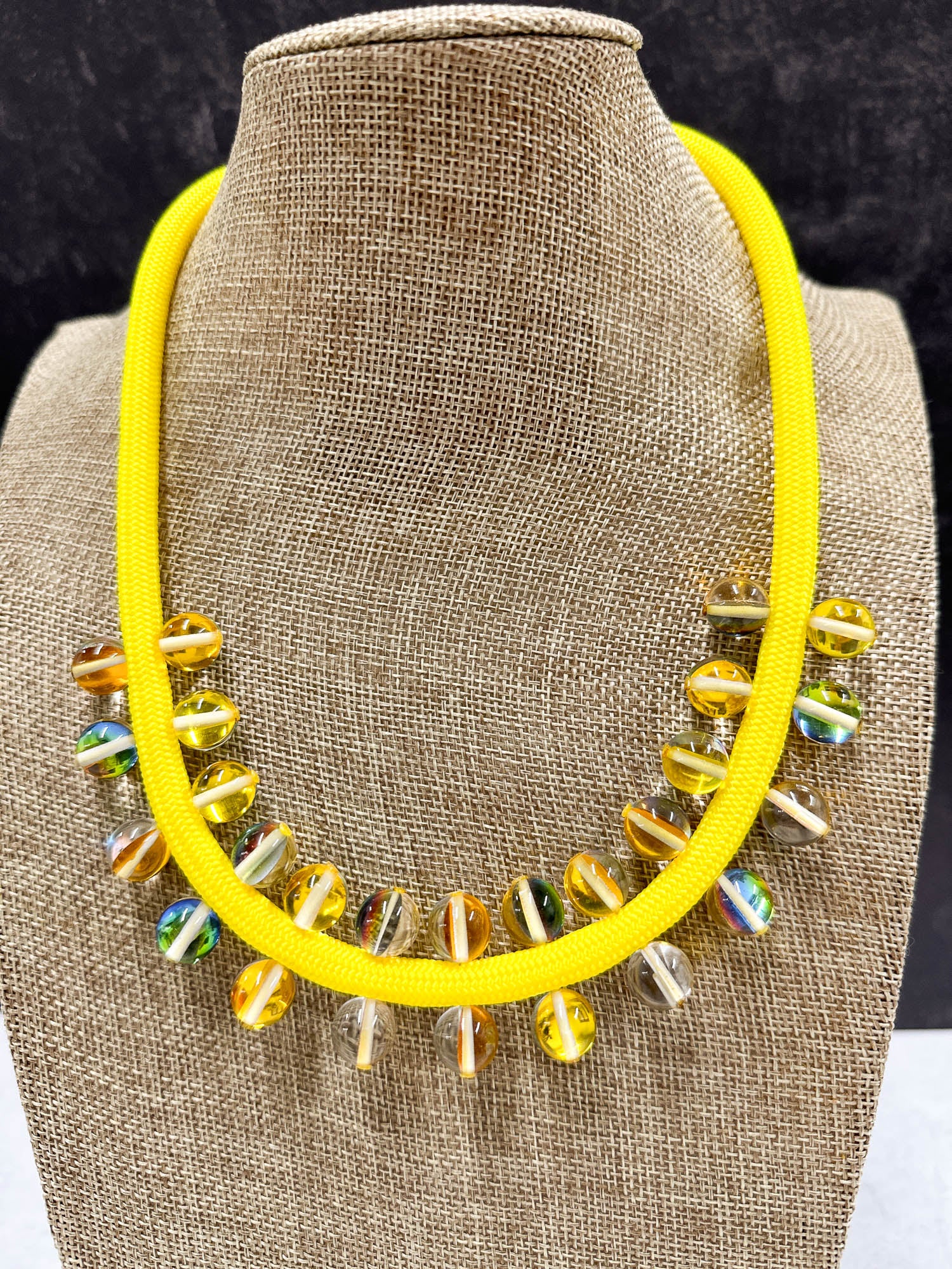 Glass Beads on Cord Necklace, Yellow