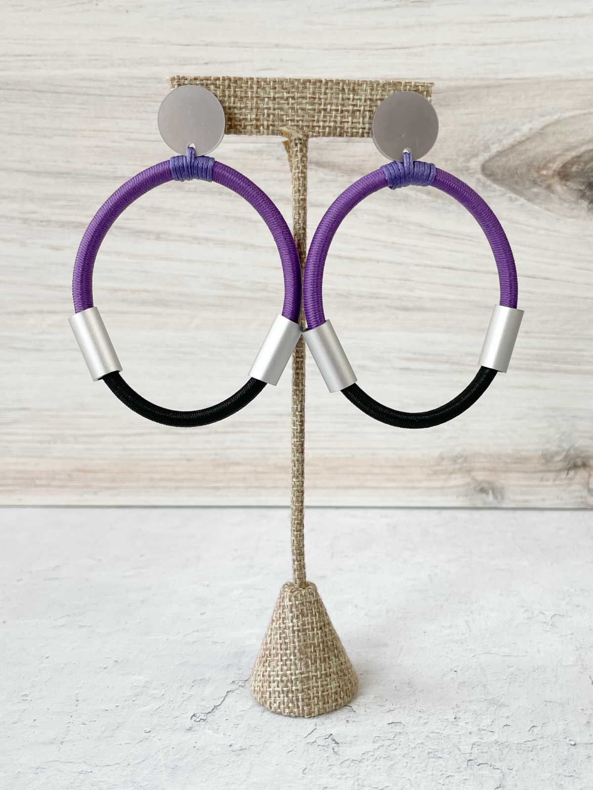 Christina Brampti Large Elastic Hoop Earrings, Purple/Black - Statement Boutique