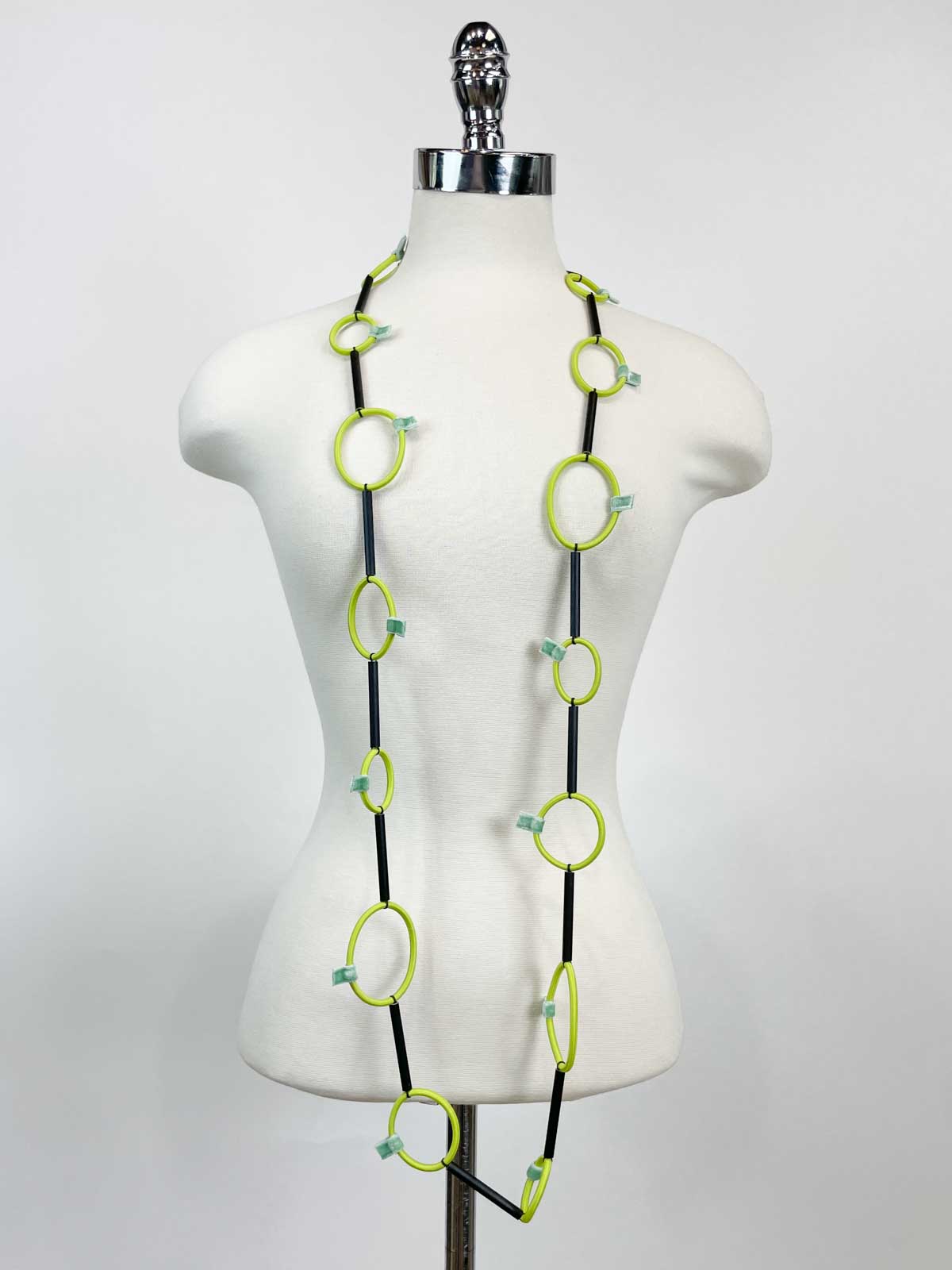 Christina Brampti Long Elastic & Aluminum Tube Links Necklace, Lime - Statement Boutique